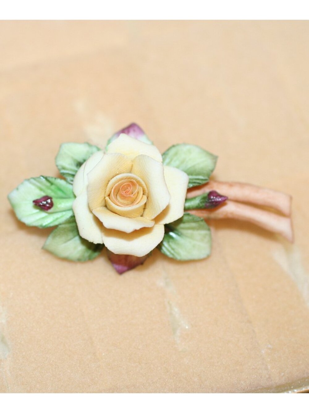 Yellow Rose Floral Porcelain Capodimonte Carlos Savostaus Brooch Pin